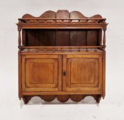 Late Victorian small wall cabinet and shelves enclosed by pair fielded panel doors, 73cm high x 62cm