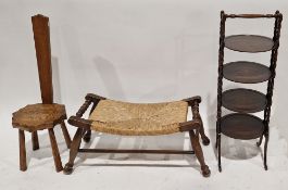 Three items of furniture including an oak spinning chair, 77cm high x 27cm wide, an Arts & Craft-