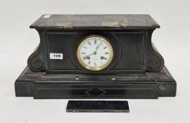 Victorian Benson slate mantel clock of architectural form, the white enamel dial with Roman numerals