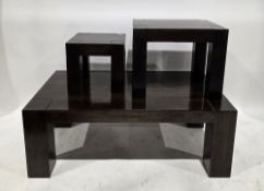 Modern set of three dark hardwood coffee tables retailed by Ultimate Products, each table on