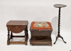 Three items of furniture including an oak jardiniere stand on barleytwist stem, 85cm high x 27cm