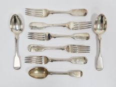 Victorian set of five Exeter silver tableforks and two dessert spoons, hallmarked Exeter 1854 by