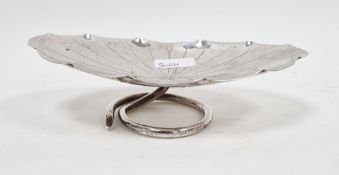 Chinese silver oval leaf-shaped dish, raised on spiral foot, early 20th century, hallmarked Wang