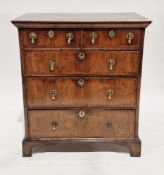 17th/18th century walnut chest, the rectangular top over two short and three long graduated veneered