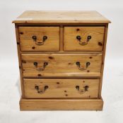 Pair of modern pine chests, each with two short over two long drawers having brass swan-neck