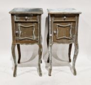 Two matching French-style bedside cabinets each comprising a drawer and a single panel cupboard
