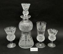 Set of Edinburgh cut glass thistle-pattern part table service etched with thistles, comprising a