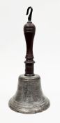 Large 19th century hand bell, possibly schoolmaster’s or town crier’s, the turned wooden handle with