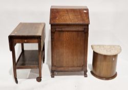 Three items of oak furniture including a serving trolley with drop flaps and wheels, 72cm high x