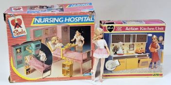 Two boxed Sindy sets to include No.44500 Action Kitchen Unit and Nursing Hospital Unit together with