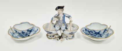 Meissen porcelain figural double salt, late 19th century, blue crossed swords mark, modelled with