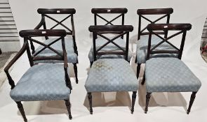 Set of six mahogany Regency dining chairs (including two carvers), with reeded crossed splats with
