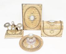19th century desk set comprising four items, each inset with jasper ware blue and white plaques