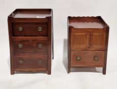 George III mahogany nightstand, the tray top over two pot cupboard doors and a drawer, with string