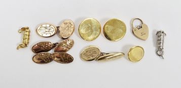 Collection of 9ct gold and yellow-metal cufflinks and other items, comprising: an oval 9ct gold
