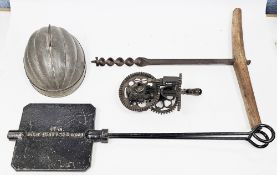 Collection of vintage baking equipment including a Universal bread maker, no.8 made by Landers Frary