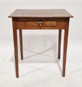 18th century oak side table, the rectangular top with single drawer having brass drop handle, on