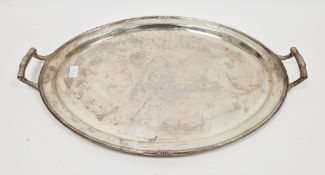 Large silver two-handled oval tray by Frank Cobb & Co Ltd, Sheffield 1937, 59cm long, 83ozt approx