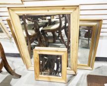 Collection of three rectangular mirrors, two with pine frames, largest 87cm x 70cm