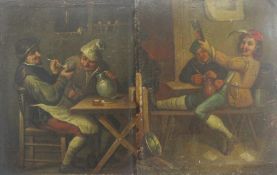 Two 19th century Dutch oils on metal Tavern scenes with figures, both signed indistinctly, 20cm x