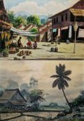 Abu Bakar Ibrahim (Malaysian, 1925-1977) Watercolour Village market scene, signed lower left, framed