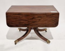 19th century mahogany drop-flap table with cockbeaded drawers to either end having wooden knob