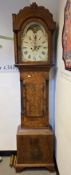 Mahogany and walnut cased eight-day longcase clock, the painted broken arch dial with moonphase dial