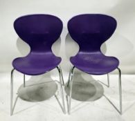 16 stackable cafe bistro chairs in purple with polypropylene shell seats with ribbed backs, on