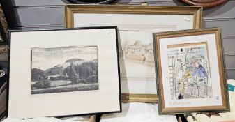 Collection of nine pictures including an early 20th century village scene watercolour signed H