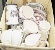 Three part tea services including a Wedgwood Etruria Mulberry Castles pattern, Minton Cheviot