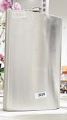 Large stainless steel curved hip flask, 29cm high