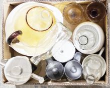 Stainless steel cafetiere, two further cafetieres, a ceramic diffuser, amber glass jugs and glasses,