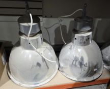 Four industrial aluminium pendant lights, 65cm high (4)