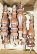 Eight Victorian style wood and brass baluster bed legs, with brass caps and casters (8)