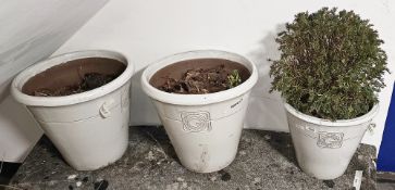 Three Gardenesque ceramic plant pots with a cream glaze, two 40cm high and the other 31cm high (3)