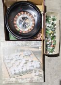 Military swagger stick, a boxed K&C Limited roulette table, a boxed glass chess set and a quantity