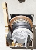 Mixed lot of collectable items including wall clocks, Salter postal scales, barometer, a Tiemaster