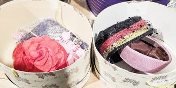 Various fascinator-style and pillbox-style hats to include Philip Somerville original design for