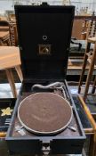 Early 20th century HMV His Masters Voice portable gramophone in black case and a case of