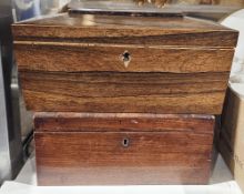 Regency rosewood tea caddy of sarcophagus form (lacking escutcheon and feet), 30cm long and a 19th