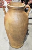 Terracotta twin-handled garden urn, 69cm high