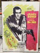 Two poster-style pictures on board including James Bond 007 Dr No and a Chamonix Mont Blanc travel