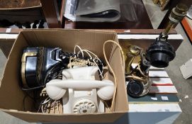 Antique candlestick telephone later converted to a table lamp, a Belgian MFG Company bell