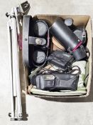 Mixed lot including a Yashica T3 super camera, a Sony tape Walkman, binoculars, a Zennox retro-style