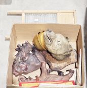 Mixed lot of collectable items including a taxidermy fox/dogs mask on wooden plinth, a vintage