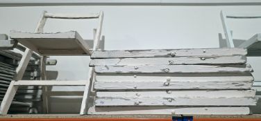 Set of nine pale pink painted wooden folding chairs, 84cm high x 46cm wide (9)