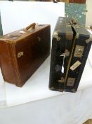 A small vintage wardrobe travel suitcase with original fittings and a Blue Starline Sunshine