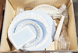 Collection of ceramics including Wedgwood embossed Queensware five dinner plates, an oval bowl,