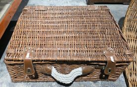 Wicker picnic basket fitted to the inside with glasses, plates and other accessories, basket 57cm