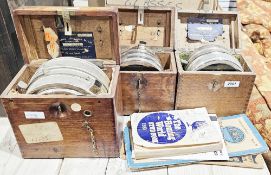 Three vintage oak cased Toulet Imperator pigeon racing clocks, two with The Automatic Timing Clock